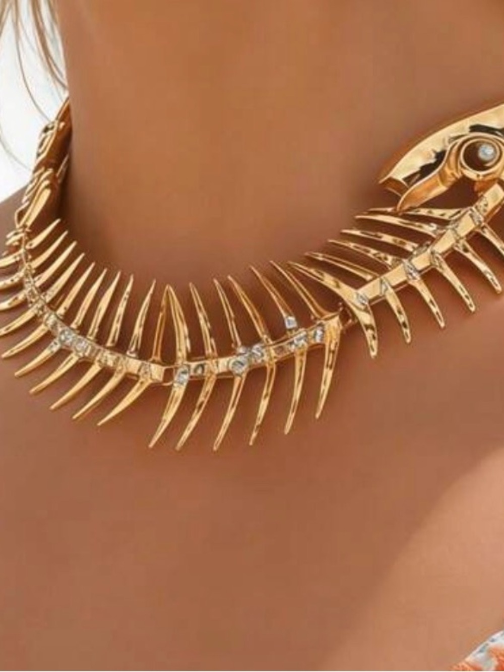 Gold Fishbone Statement Necklace - Women Jewelry